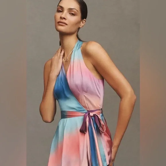 Hutch Ombre Halter High-Low Tiered Dress - Blue & Pink - Picture 2 of 6